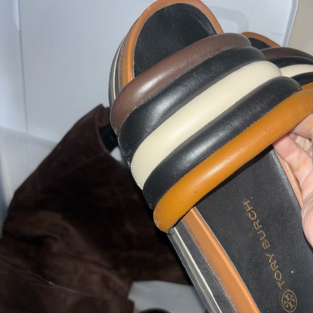Tory Burch Women's Brown, Black, Cream, and Tan Slide Sandals